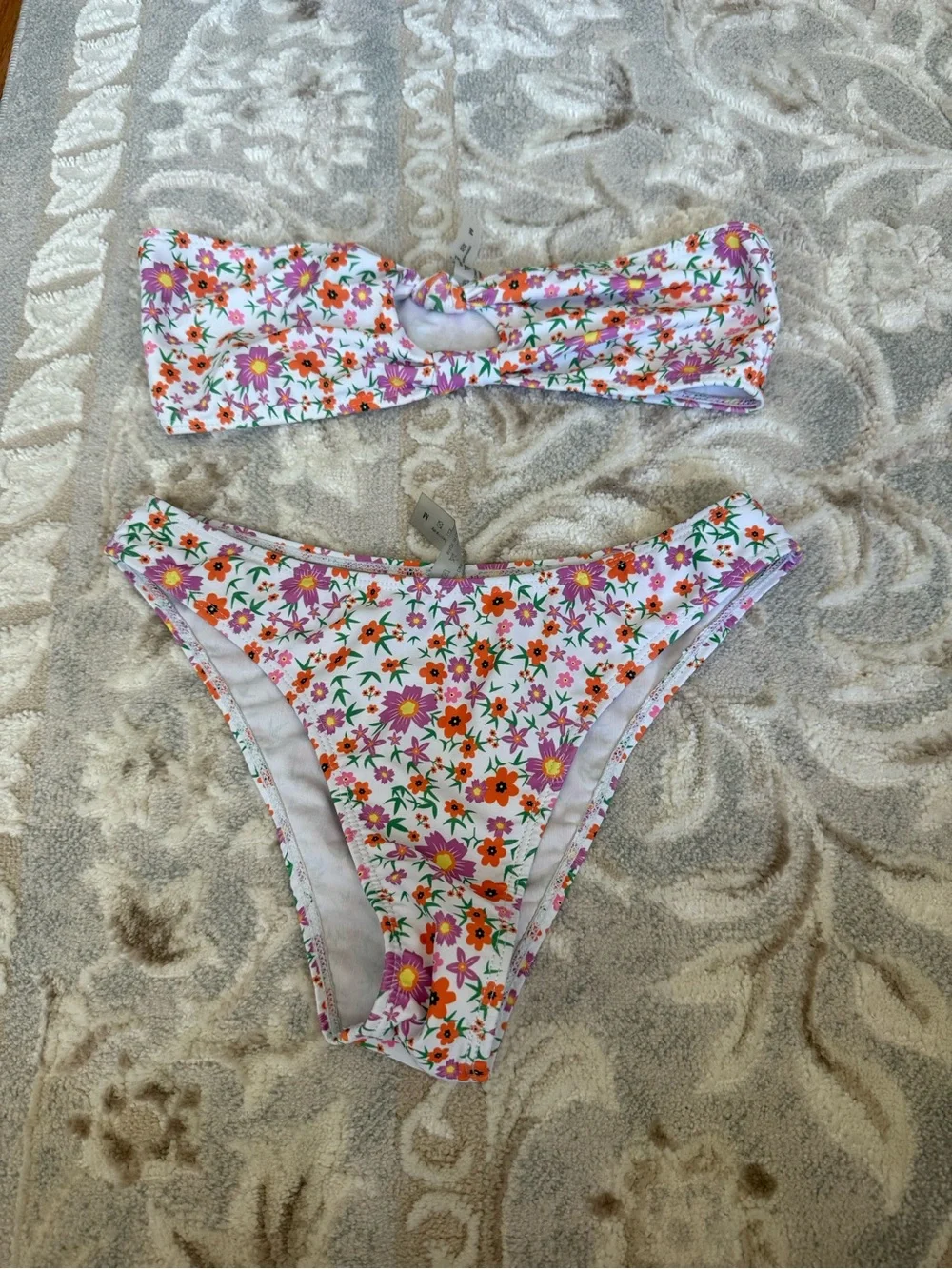 Floral Bikini Sets group sale - White with Pink & Orange Flowers black and blue
